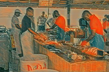 Barbados - Fish Market (Retro / Expressionist) by t.ART