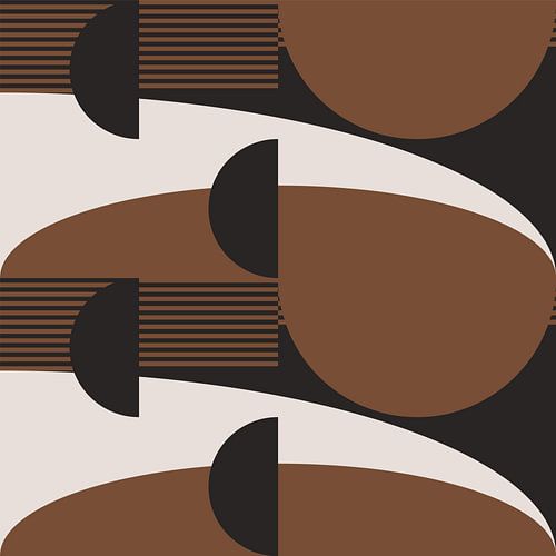 Retro Geometrische Abstractie. Moderne kunst in bruin, wit, zwart nr. 9