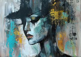 Frau Blau | Abstrakte Frau mit Gold von Kunst Laune