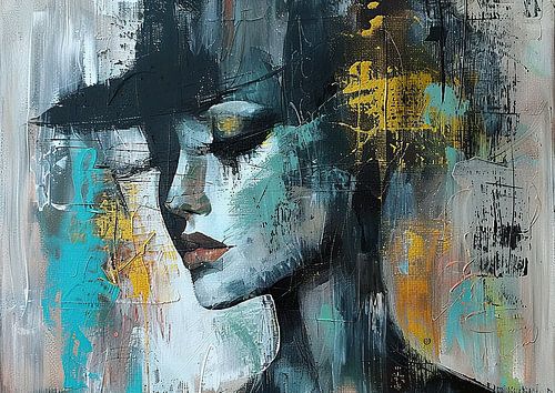 Woman Blue | Abstract Woman With Gold