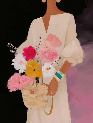 Een mand vol zomerse bloemen