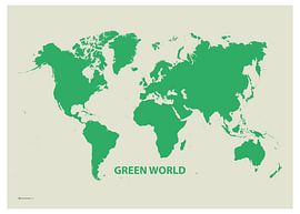 Decorative World Map Green World by Emma Kersbergen