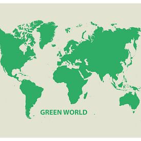 Decorative World Map Green World by Emma Kersbergen