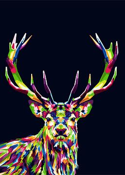 Pop art sur le thème du cerf sur Muamar Kadhafi