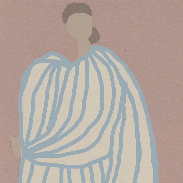 Strepen. Vrouwenportret in retrostijl. Oudroze en blauw. van Dina Dankers