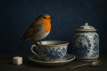 Delfts blauw en roodborst – een stilleven vol charme van But First Framing