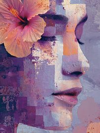 Dreamy Feminine Portrait with Hibiscus – Soft Pink Abstract Art by SPEQ ART