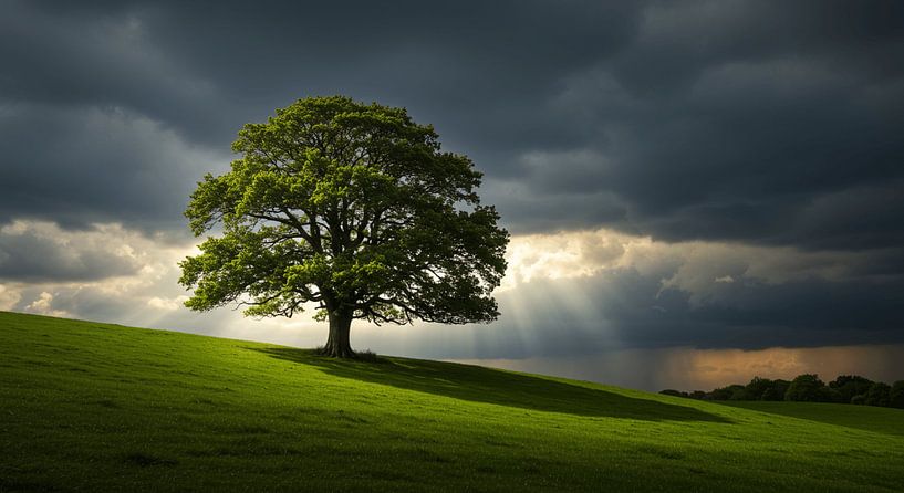 Einsamer Baum im Sturmlicht – Exklusive Wandkunst von ButterflyPix
