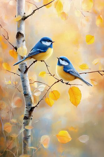 Blue tits in autumn atmosphere by Preet Lambon