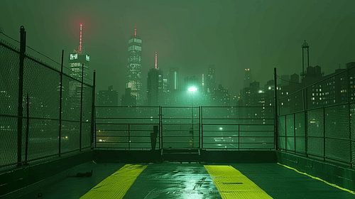 A Sports Field high above the Skyscrapers.