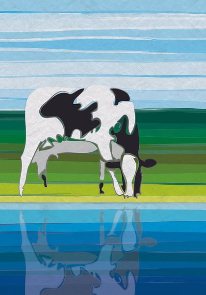 Kuh mit Reflexion im Wasser von Color Square