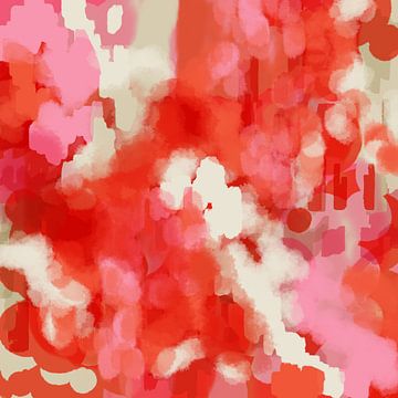 Vrolijke kleuren. Rood, roze en witte abstractie van Dina Dankers