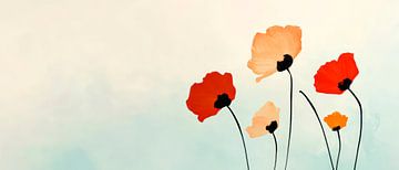 Bunte Mohnblumen im sanften Himmel von Poster Art Shop