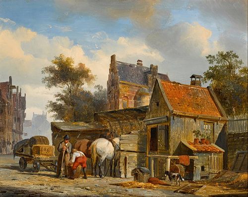 Een straatbeeld met een smid aan het werk, Cornelis Springer