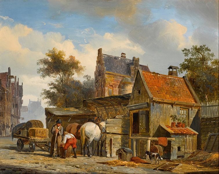 A Street Scene with a Blacksmith at Work, Cornelis Springer by Masterful Masters