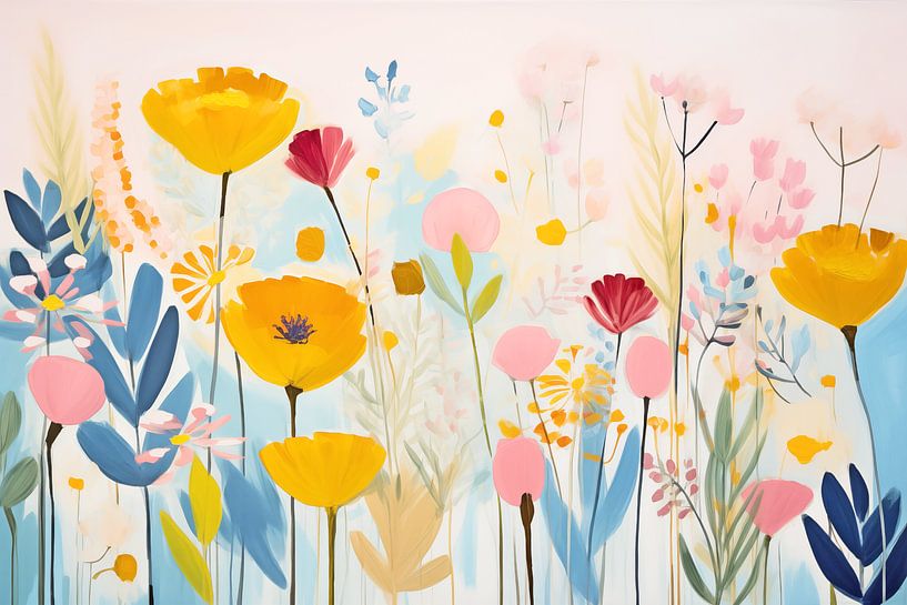 Abstract, Berm Bloemen in Pastelkleuren van Caroline Guerain