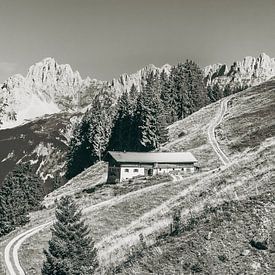 Bergboerderij bij Kitzbühel in Oostenrijk - zwart-wit van Werner Dieterich