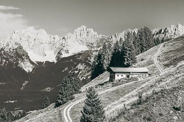Bergboerderij bij Kitzbühel in Oostenrijk - zwart-wit van Werner Dieterich