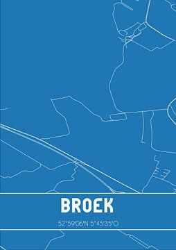 Blauwdruk | Landkaart | Broek (Fryslan) van MijnStadsPoster