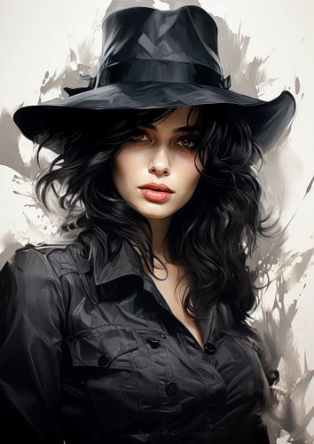 femme fatale met aquarel en potlood