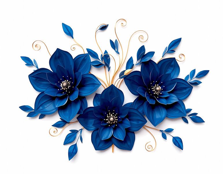 Élégant motif floral bleu et or par Artistic