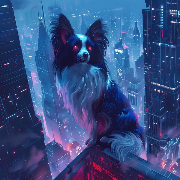 Futuristische hond - Cyberpunk Papillon van Pixelbull Design