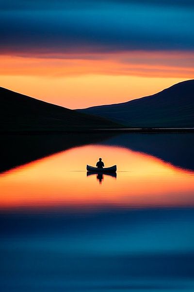 Lone paddler in the sunset by Poster Art Shop