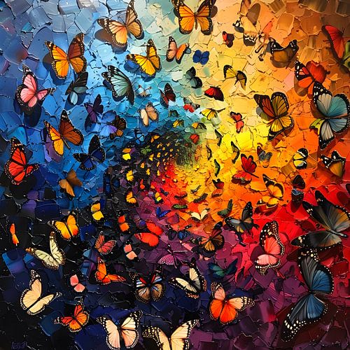 Spiraal van vlinders in regenboog kleuren