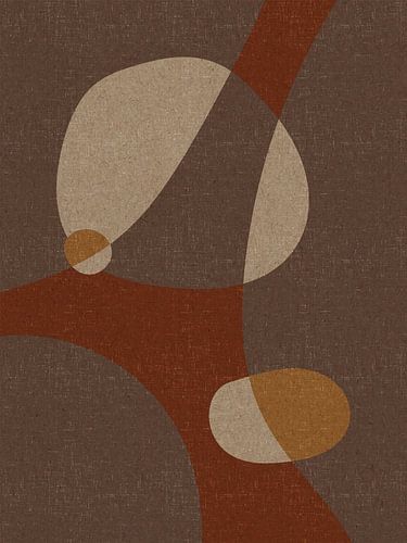 Art moderne abstrait rétro aux formes organiques dans des teintes terreuses, brun, terra, jaune, bei