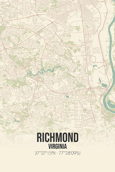 Carte ancienne de Richmond (Virginie), Etats-Unis. par Affiches de lieux