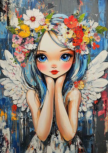 Fille avec des fleurs sur Peintures accrocheuses