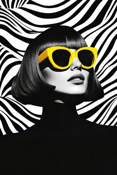 Modern woman with yellow sunglasses - Black and white by Poster Art Shop