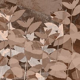 Japandi leaves. Wabi-sabi botanical abstract. Leaves in brown colors by Dina Dankers