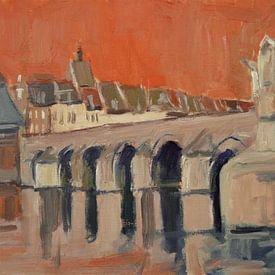Maas Bridge with an orange sky by Nop Briex