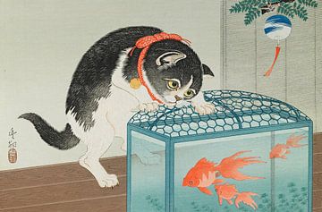 Kat en goudvis, Ohara Koson