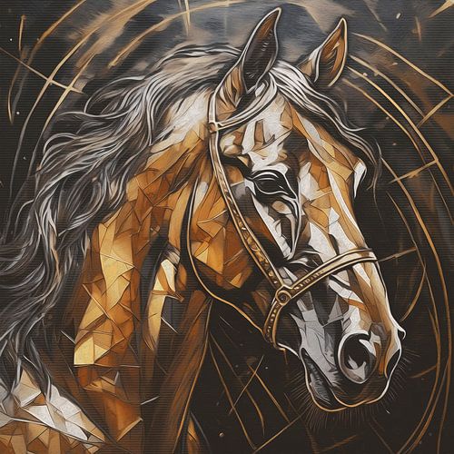 Paard hoofd in zwart bruin en lichtgrijs