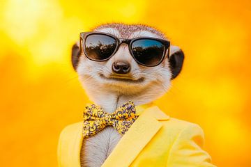 Stokstaartje in een pak met zonnebril van Poster Art Shop
