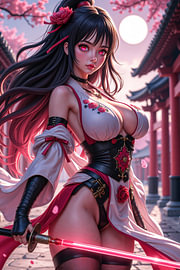 Dark Fantasy Anime Wandbild: KATSURAYNE – Sexy Anime Samurai Girl mit ihrem Katana Schwert