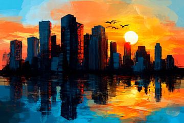 City view at sunset by Poster Art Shop