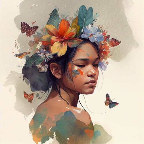 Tropisch Bloemen Indonesisch Vrouwenportret