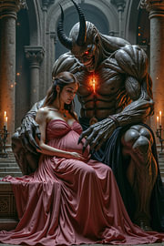 Dark Fantasy Wandbild: DARK ROMANCE - Der Dämon mit seiner schwangeren Frau von INFERAURUM - Dark Fantasy Wall Art & Poster