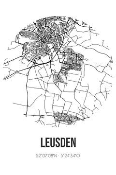 Leusden (Utrecht) | Landkaart | Zwart-wit van MijnStadsPoster