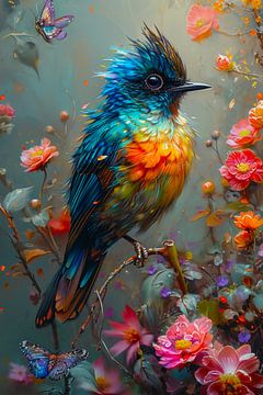 Aquarelle oiseau coloré sur haroulita