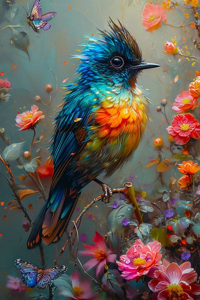 Watercolor colorful bird by haroulita