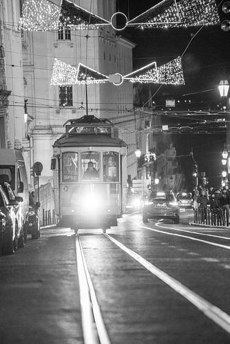De tram van Lissabon in zwart-wit