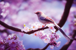 Nachtigall auf einem Kirschblütenast im Frühling