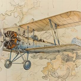 Detailed drawing of a vintage biplane - 