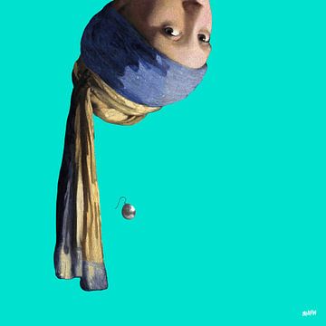 Vermeer Girl with the Pearl Earring upside down - pop art turquoise