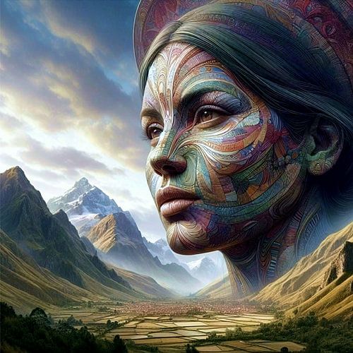 Vrouw met hoed Zuid Amerika in landschap 4