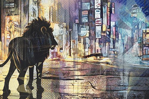 street art - leeuw in de stad